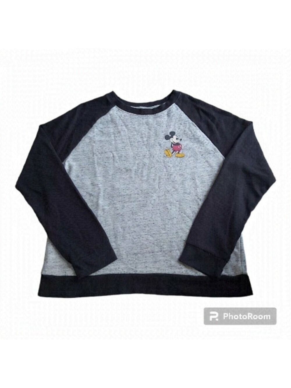 DISNEY Mickey Mouse Long Sleeve Cotton Blend Gray/Black Sweatshirt - Size Large